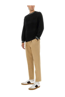 Ps by paul smith men’s black wool and cotton sweater with ribbed cuffs and neckline accented by subtle striped trim