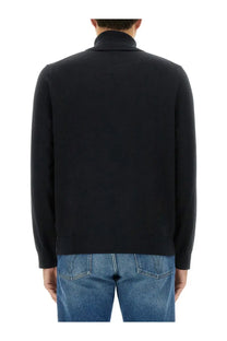 Ps by paul smith men’s zebra shirt black featuring a black knit sweater with ribbed collar and cuffs