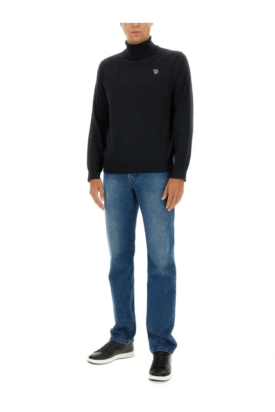 Ps by paul smith men’s black turtleneck sweater with small embroidered logo on left chest for casual wear