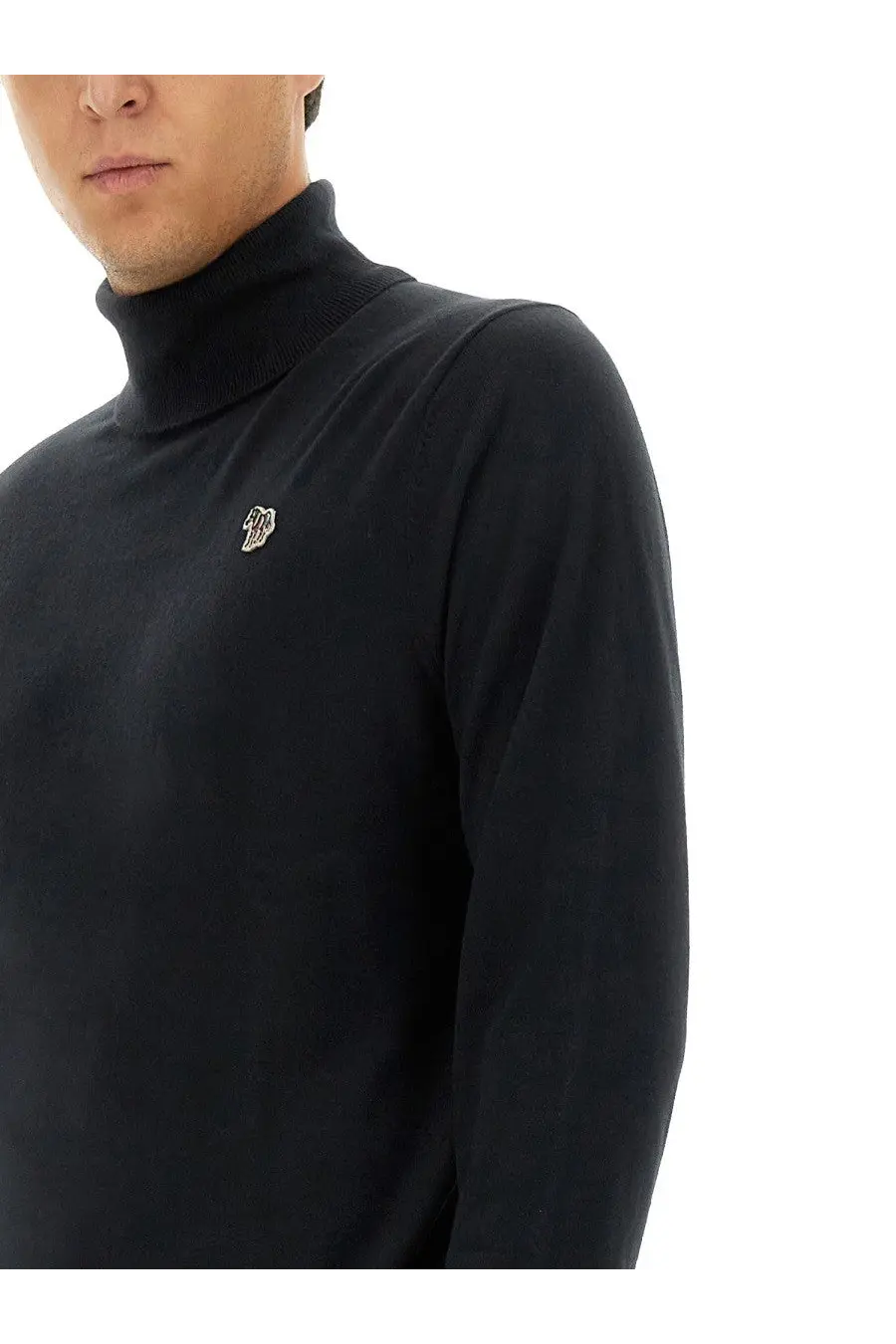 Black ps by paul smith men’s turtleneck sweater with small embroidered logo on the chest