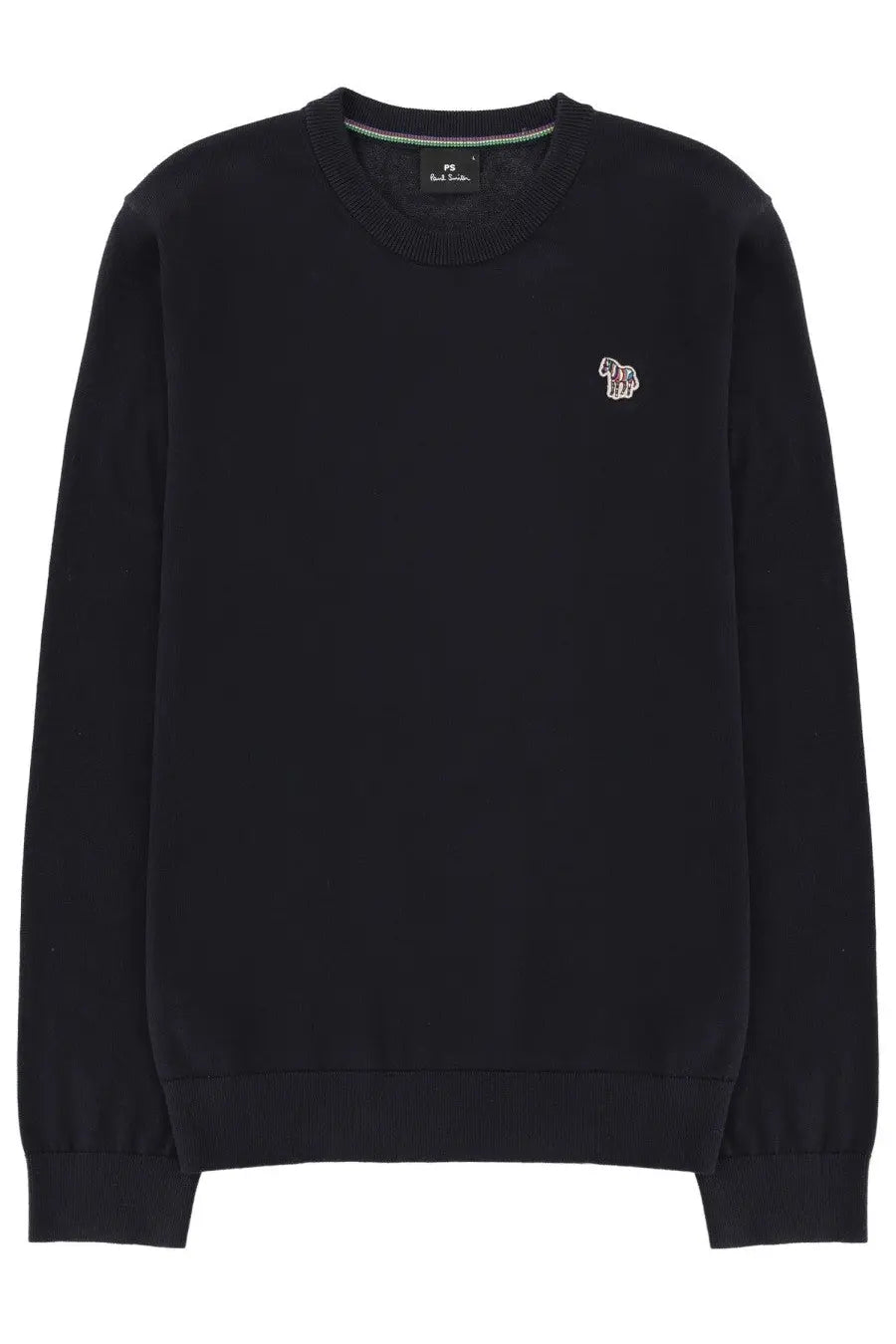Black paul smith crewneck sweater with small embroidered horse logo on left chest for casual wear