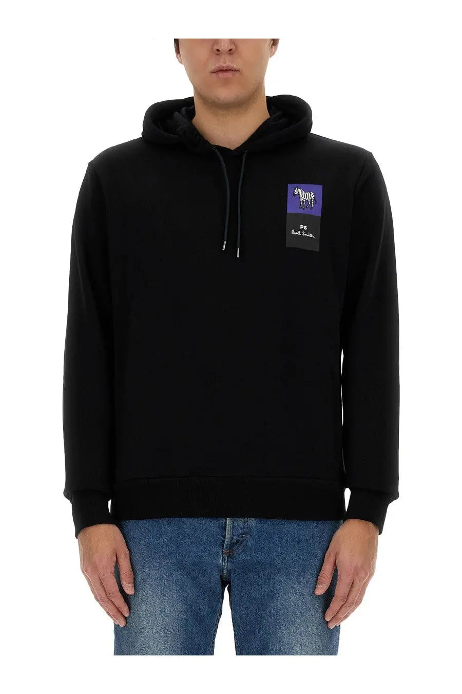 Black ps by Paul Smith men’s hoodie with a purple and black zebra patch on the chest