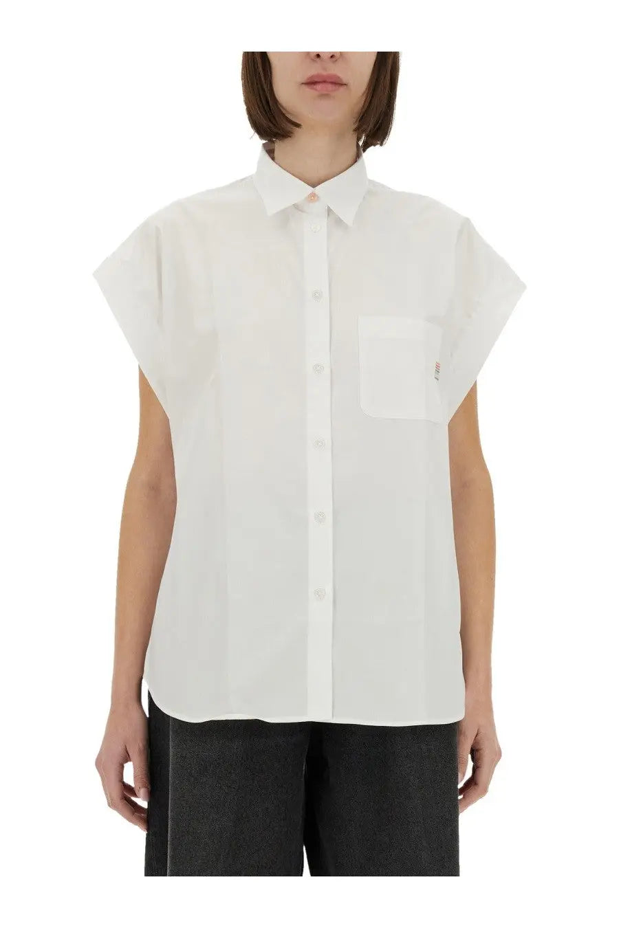 Ps by paul smith women’s white lightweight cotton button-up shirt with short sleeves and chest pocket