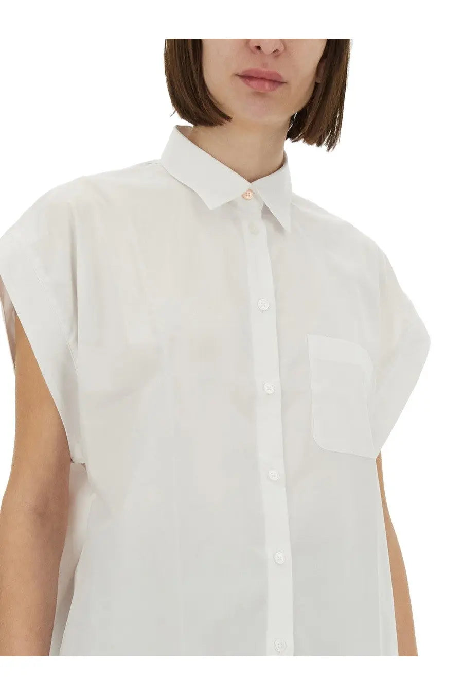 Ps by paul smith women’s white cotton sleeveless button-down shirt with classic collar and front pocket