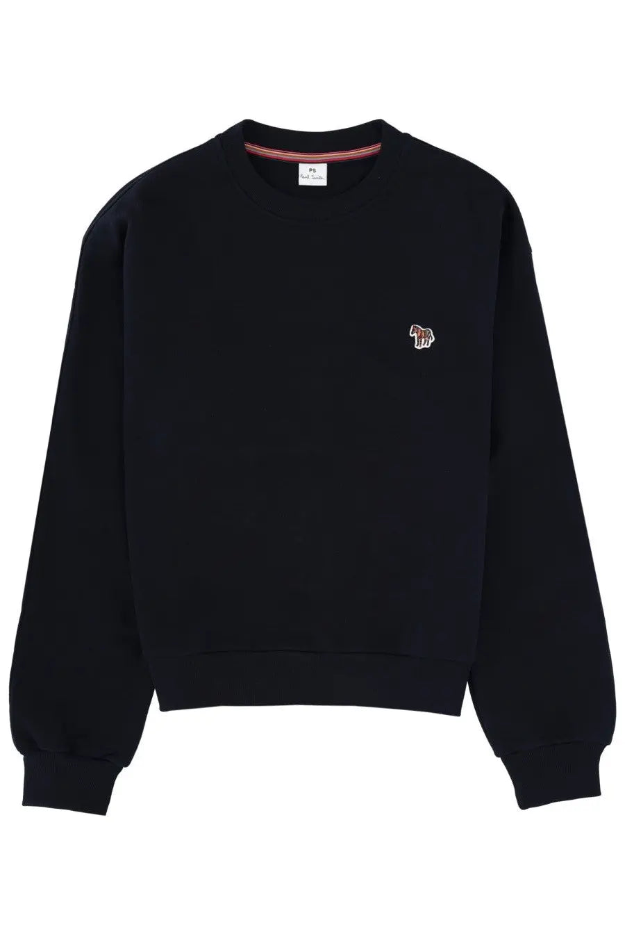 Black Paul Smith crewneck sweatshirt with small embroidered tiger logo on left chest for women in blue