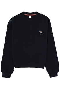Black Paul Smith crewneck sweatshirt with small embroidered tiger logo on left chest for women in blue