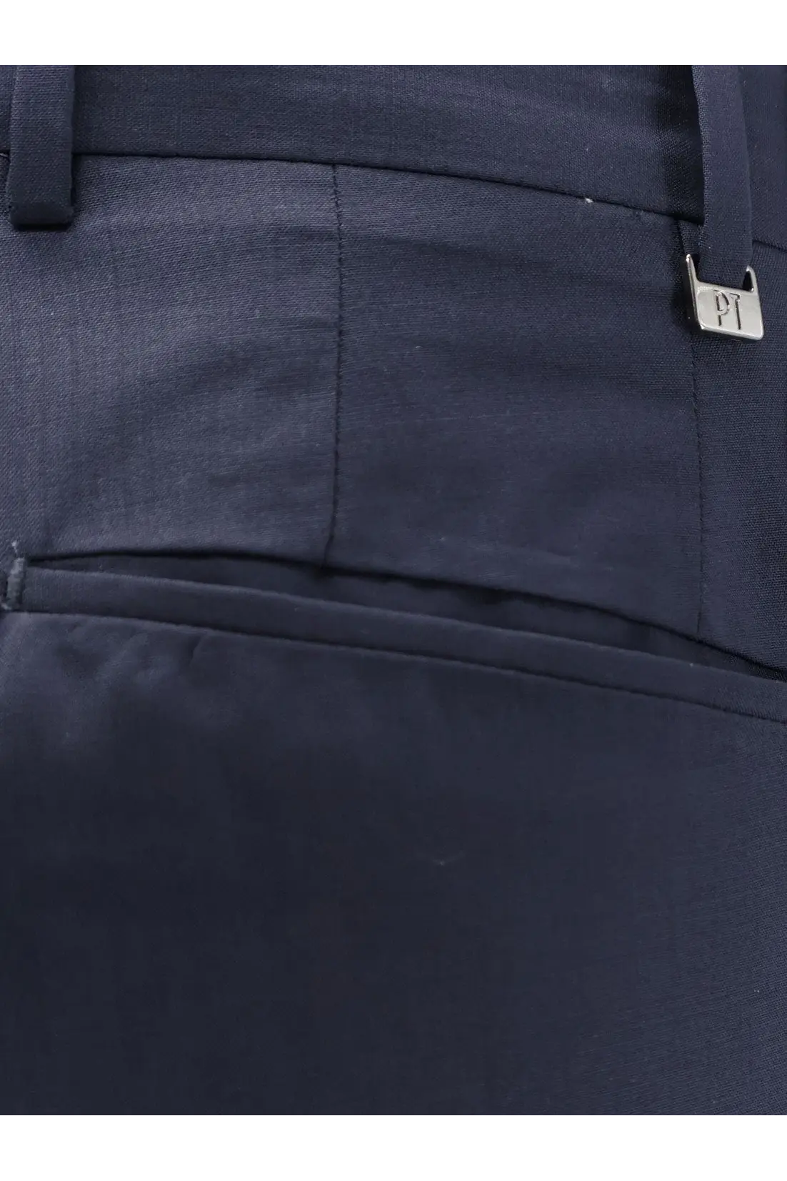 Dark navy blue pt torino men’s edge quindici virgin wool trousers with woven texture and silver d.p. buckle