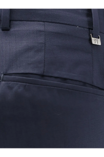 Dark navy blue pt torino men’s edge quindici virgin wool trousers with woven texture and silver d.p. buckle