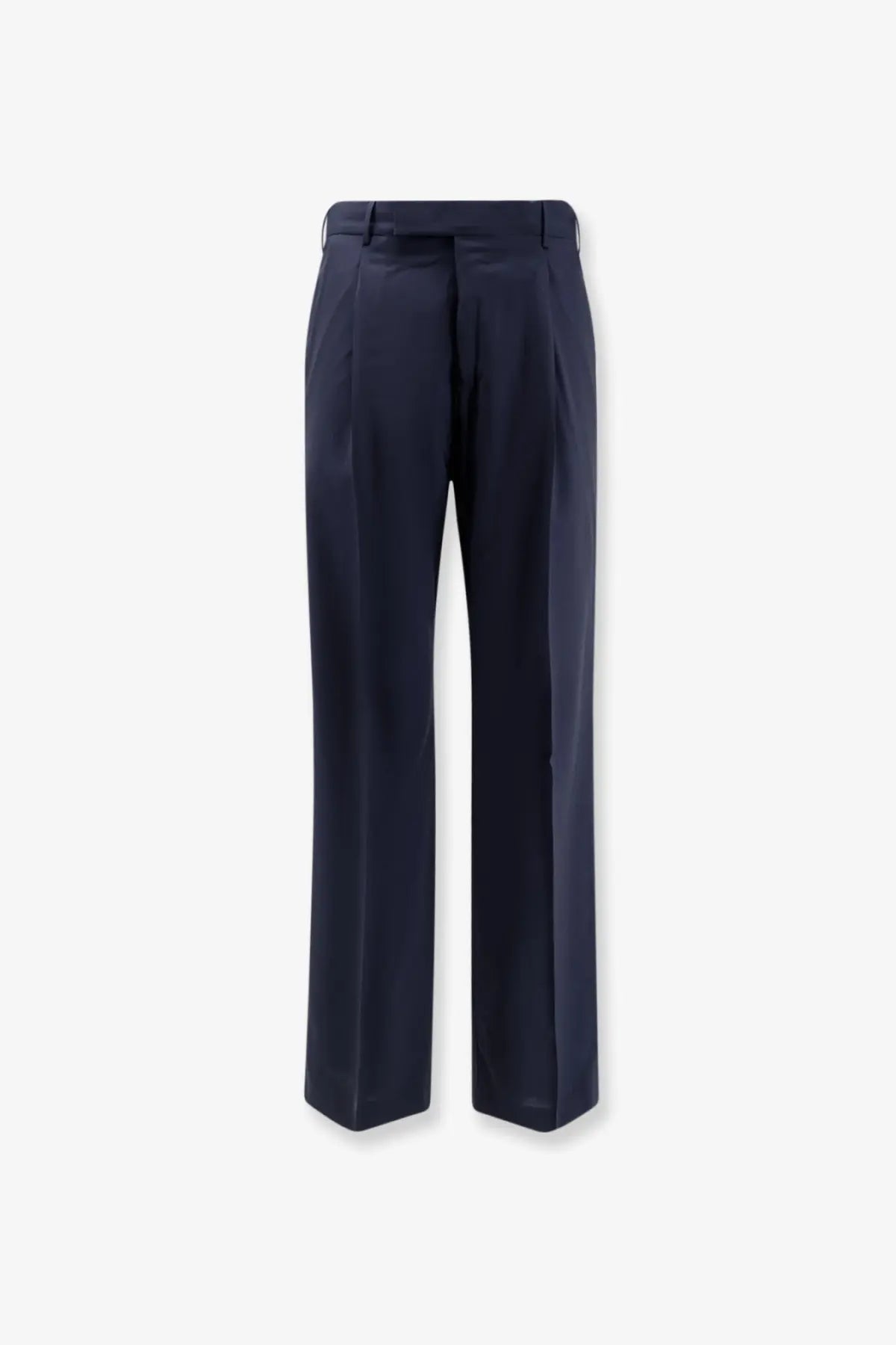 Pt torino men’s edge quindici navy blue wide-leg virgin wool trousers with tailored fit and subtle waistband pleats