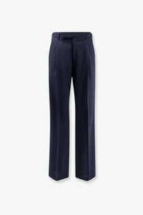Pt torino men’s edge quindici navy blue wide-leg virgin wool trousers with tailored fit and subtle waistband pleats