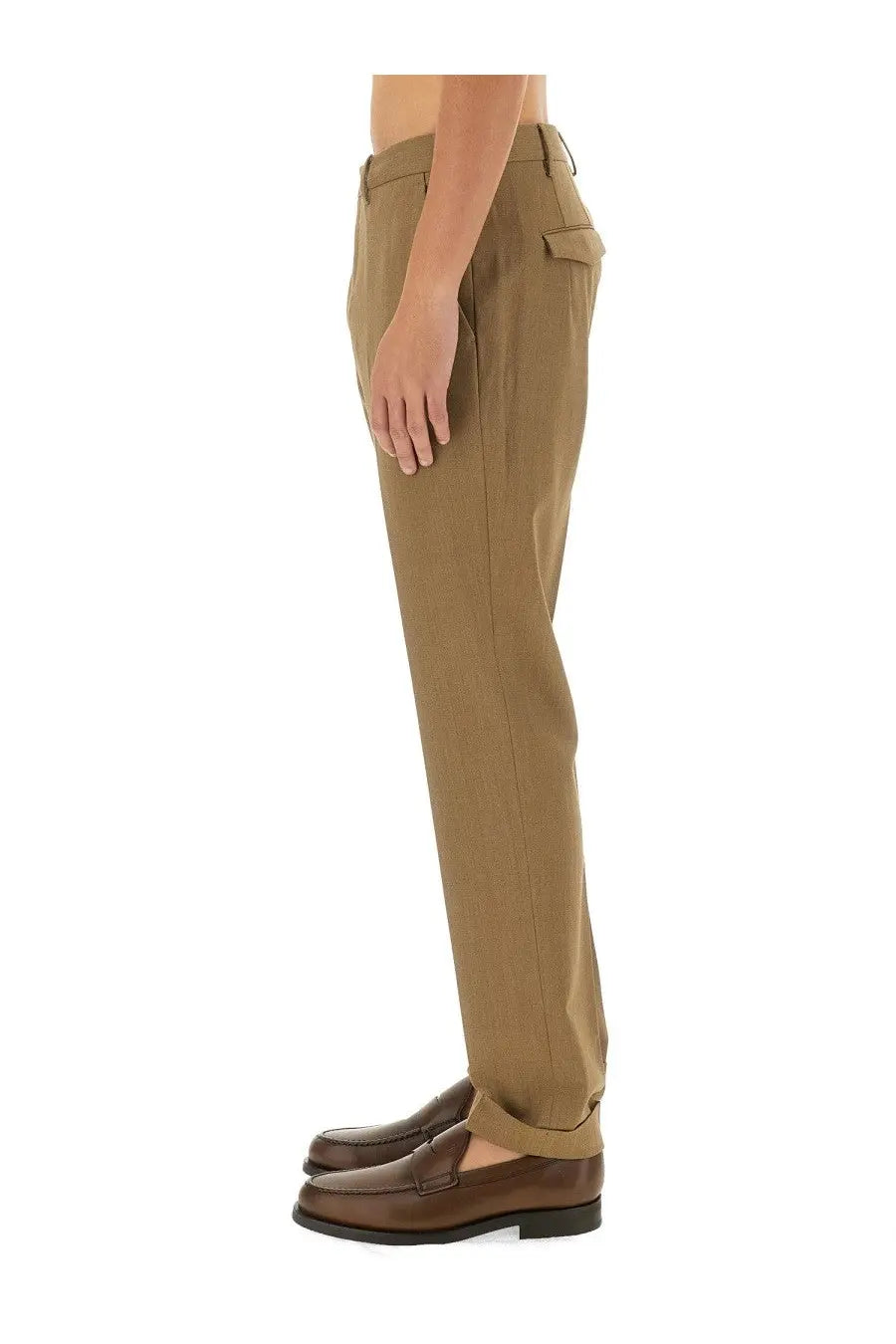 Pt Torino men’s straight leg pants beige in khaki with tailored fit and subtle side pockets