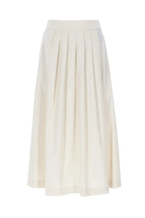 Pt torino women’s gonna midi doris white flowing cream-colored pleated midi skirt made of lightweight fabric