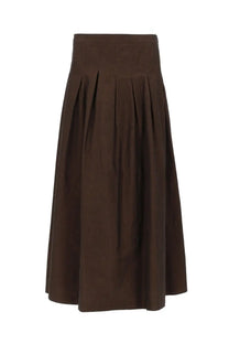 Pt torino women’s gonna midi mirna brown brown pleated midi skirt with structured waistband and flowing fabric