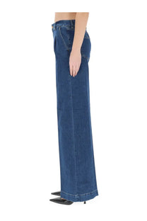 Pt Torino women’s jeans in dark blue denim with wide-leg, straight cut, and classic stitching detailing