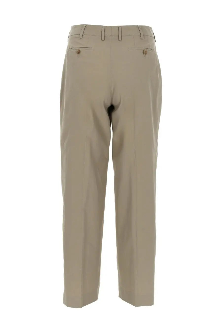 Pt Torino women’s pantalone Emma beige khaki tailored trousers with classic straight-leg cut and buttoned back pockets back view