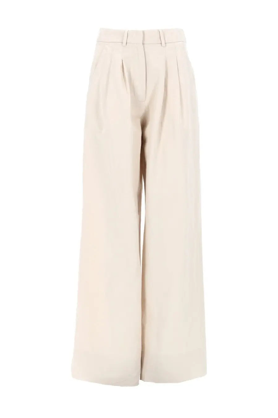 Pt torino women’s pantalone frankie cream-colored wide-leg linen cotton trousers with tailored pleats and belt loops