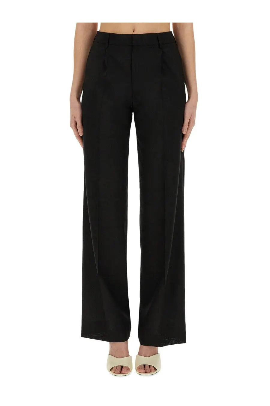 Pt Torino women’s pantalone Lola black high-waisted wide-leg trousers with a sleek tailored fit in black fabric
