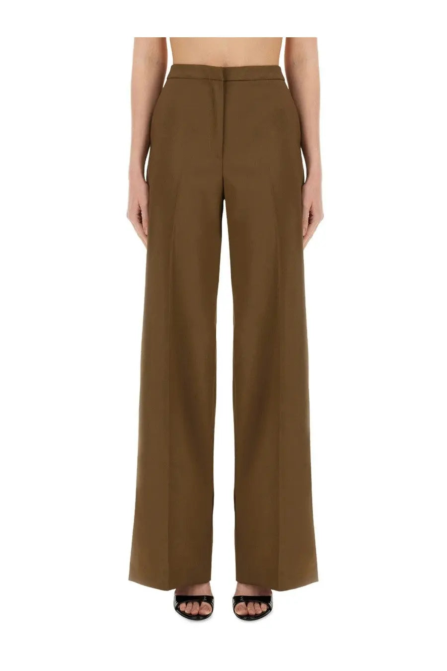 Pt torino women’s pants diana brown high-waisted wide-leg trousers with a sleek tailored fit in brown