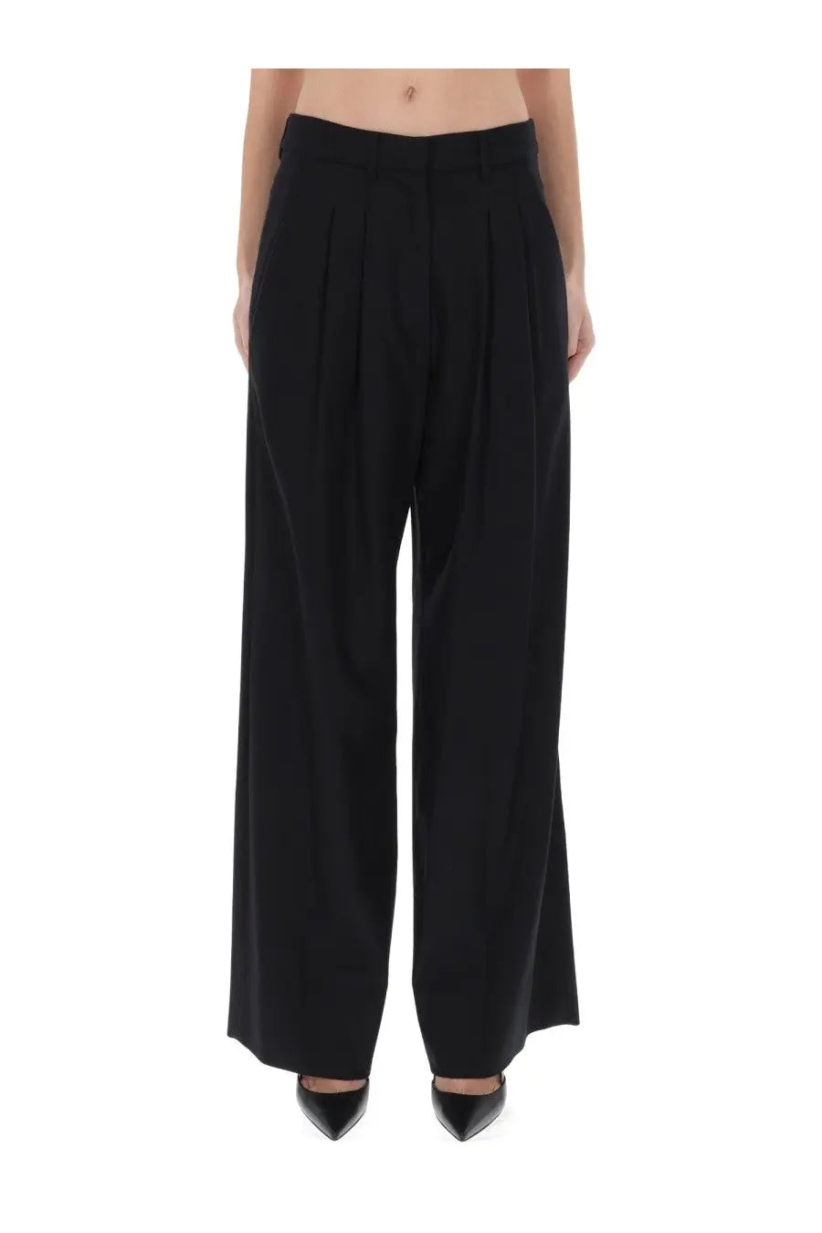 Pt Torino women’s black high-waisted wide-leg pants with pleated front and smooth tailored fabric