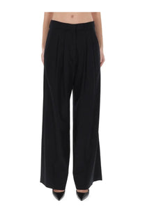 Pt Torino women’s black high-waisted wide-leg pants with pleated front and smooth tailored fabric