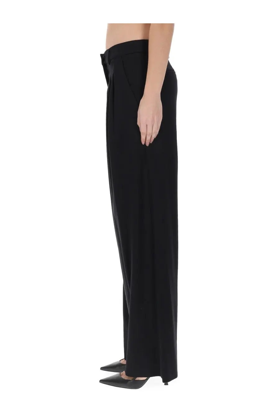 Pt torino women’s pants frankie black wide-leg high waist trousers with pleated front in black fabric