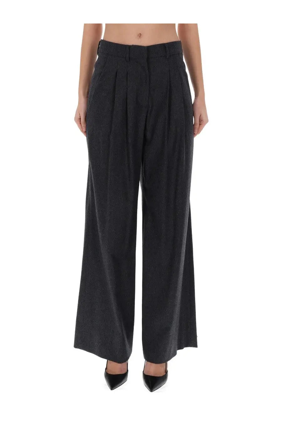 Black high-waisted pleated wide-leg trousers by Pt Torino women’s pants Frankie Grey in a soft fabric