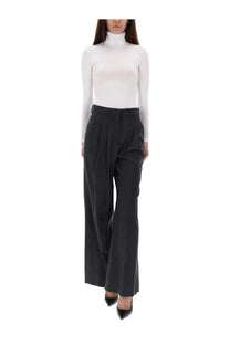 Black high-waisted pleated wide-leg trousers for women by pt torino in a soft grey fabric