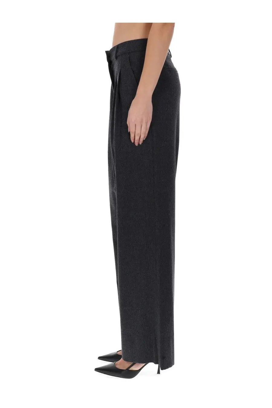 Pt torino women’s pants frankie grey black high waist wide-leg trousers with front slit for elegant wear