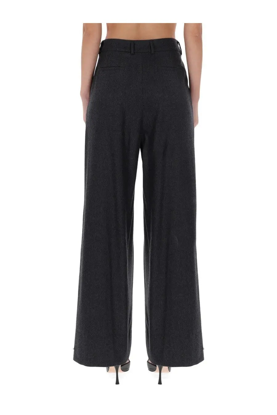 Pt torino women’s pants frankie grey black wide-leg tailored trousers with subtle texture and refined fit