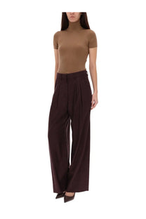 Pt Torino women’s pants Frankie red brown high-waisted wide-leg trousers with pleated front and flowing fabric