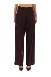 Pt torino women’s pants frankie red dark brown high-waisted wide-leg trousers with pleated front and tailored fit