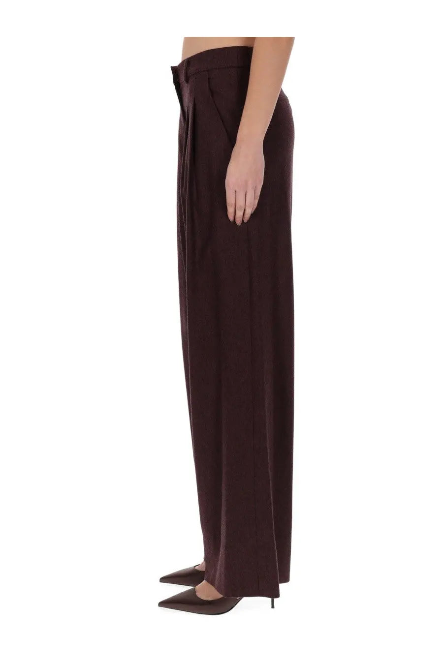 Pt torino women’s dark brown wide-leg high waist trousers with front pleats perfect for stylish casual wear