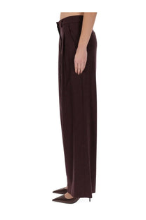 Pt torino women’s dark brown wide-leg high waist trousers with front pleats perfect for stylish casual wear