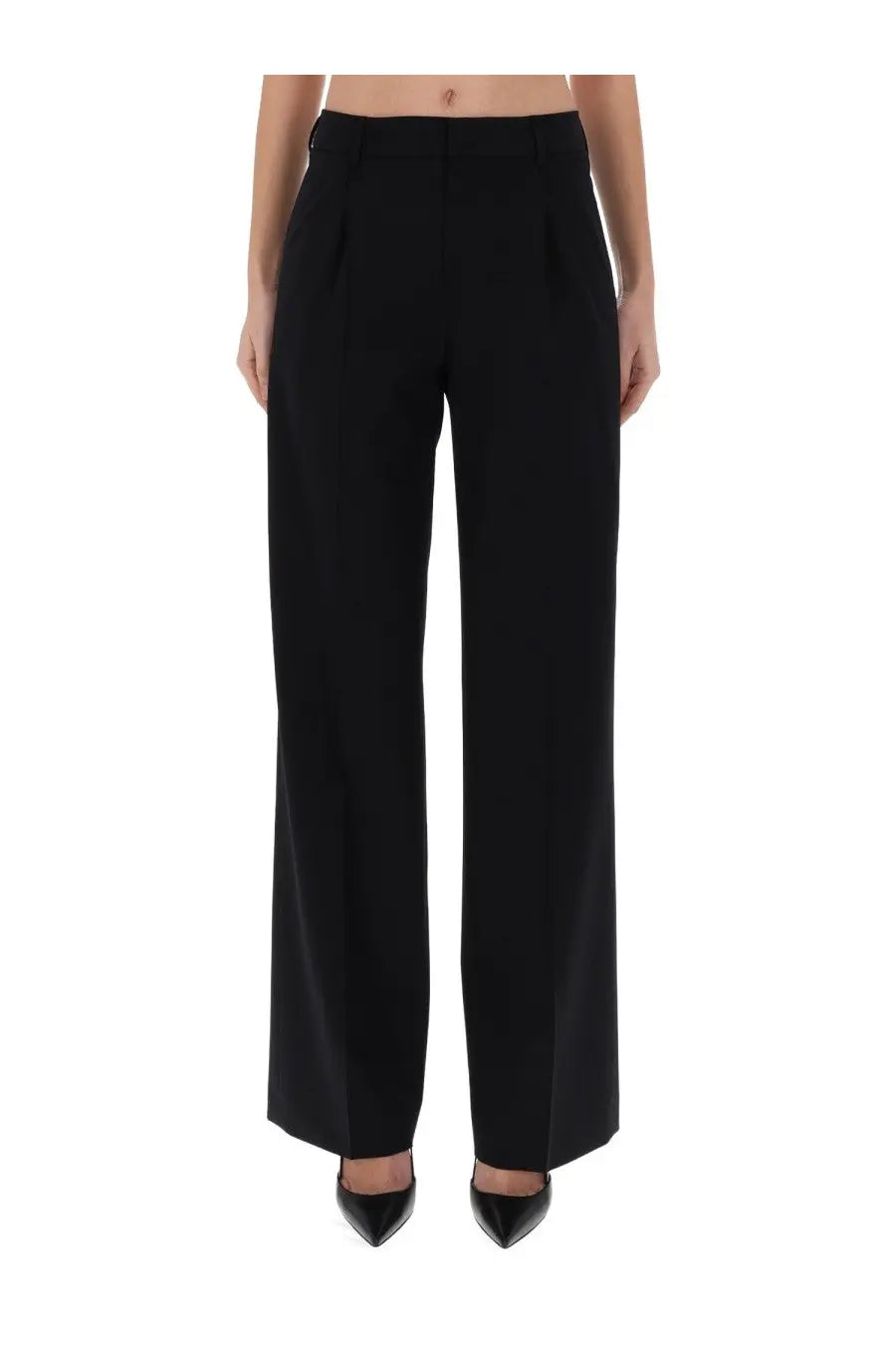 Pt torino women’s black tailored wide-leg trousers with pleated waistband for a polished look