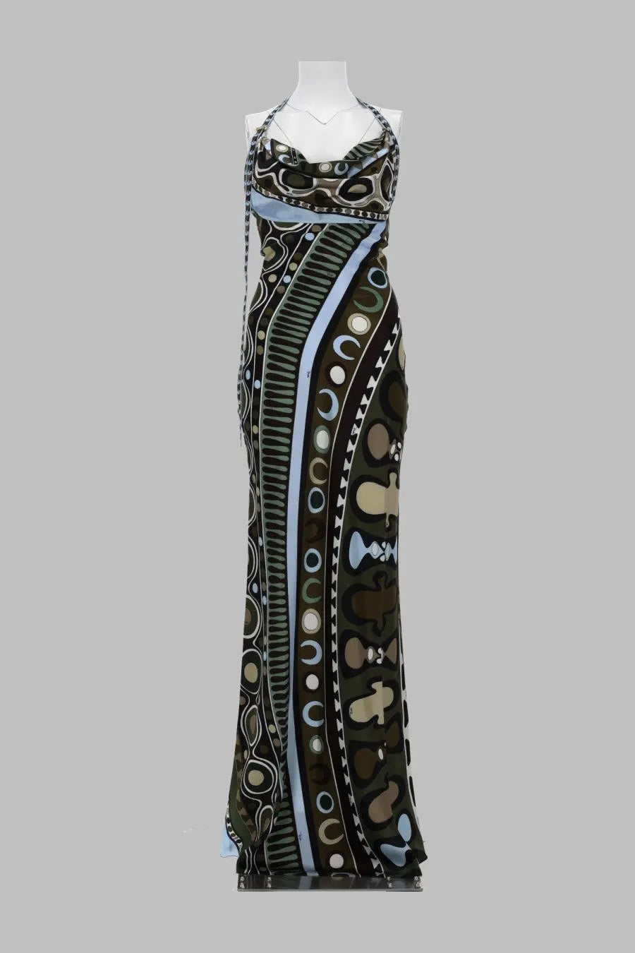 Pucci women’s abito con stampa occhi brown a long sleeveless black dress with a halter neckline and geometric pattern