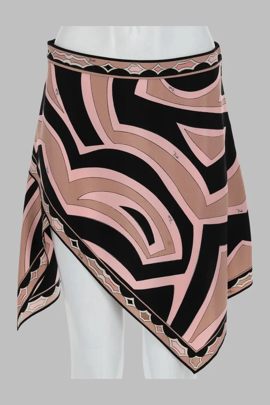 Pucci women minigonna asimmetrica in seta con stampa blue pink and black geometric patterned silk scarf worn as wrap skirt