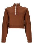 Chloé Women's Knit Wool Lace Pullover Collar High Brown