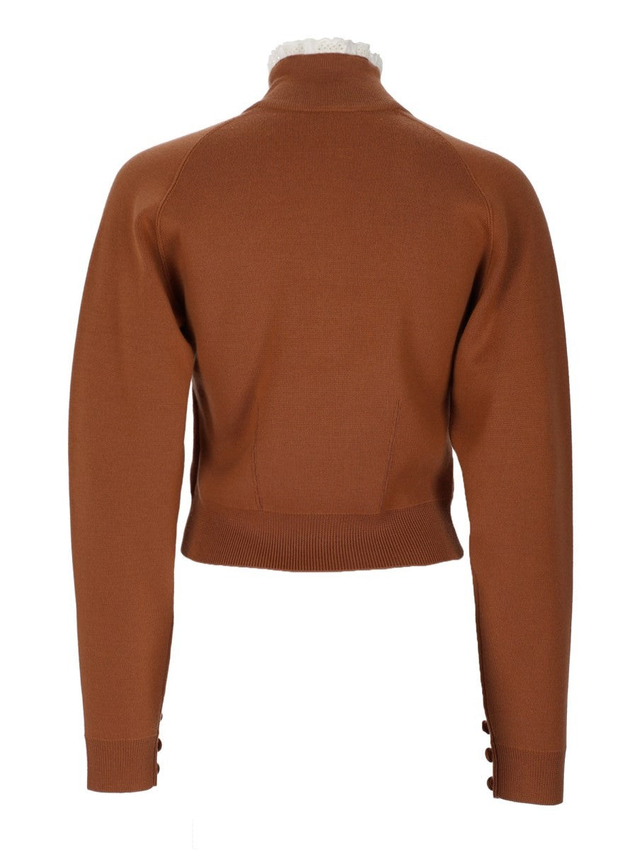 Chloé Women's Knit Wool Lace Pullover Collar High Brown, view 2