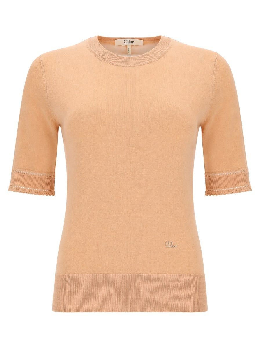 Chloé Women's Pullover Maniche Corte in Maglia DI Lana Blue