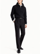 Saint Laurent Men's Pullover with Mezza Zip in Wool Ribbed Black, view 2
