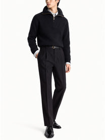 Saint Laurent Men's Pullover with Mezza Zip in Wool Ribbed Black, view 2