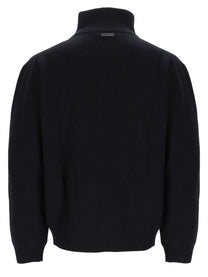 Saint Laurent Men's Pullover with Mezza Zip in Wool Ribbed Black, view 3
