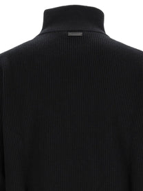 Saint Laurent Men's Pullover with Mezza Zip in Wool Ribbed Black, view 4