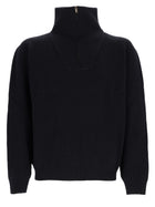 Saint Laurent Men's Pullover with Mezza Zip in Wool Ribbed Black