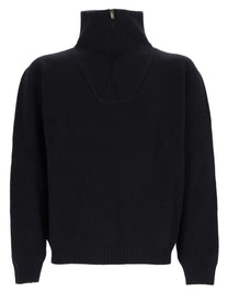 Saint Laurent Men's Pullover with Mezza Zip in Wool Ribbed Black