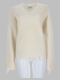 Amish Supplies Women's Pullover Distressed Con Scollo White