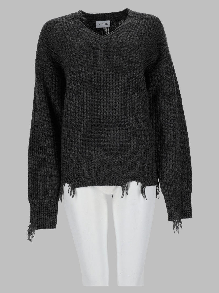 Amish Supplies Women's Pullover Distressed Con Scollo Grey