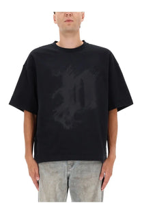 Purple Brand men’s oversized black t-shirt with faded abstract graphic print on front in dust black color