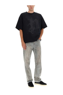 Black oversized t-shirt by purple brand featuring a faded abstract graphic print in dust black color