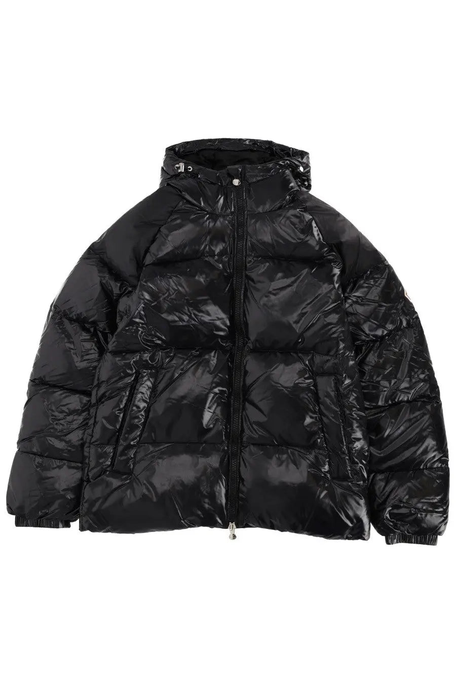 Black glossy pyrenex unisex down jacket sten with hood and quilted design for cold weather use